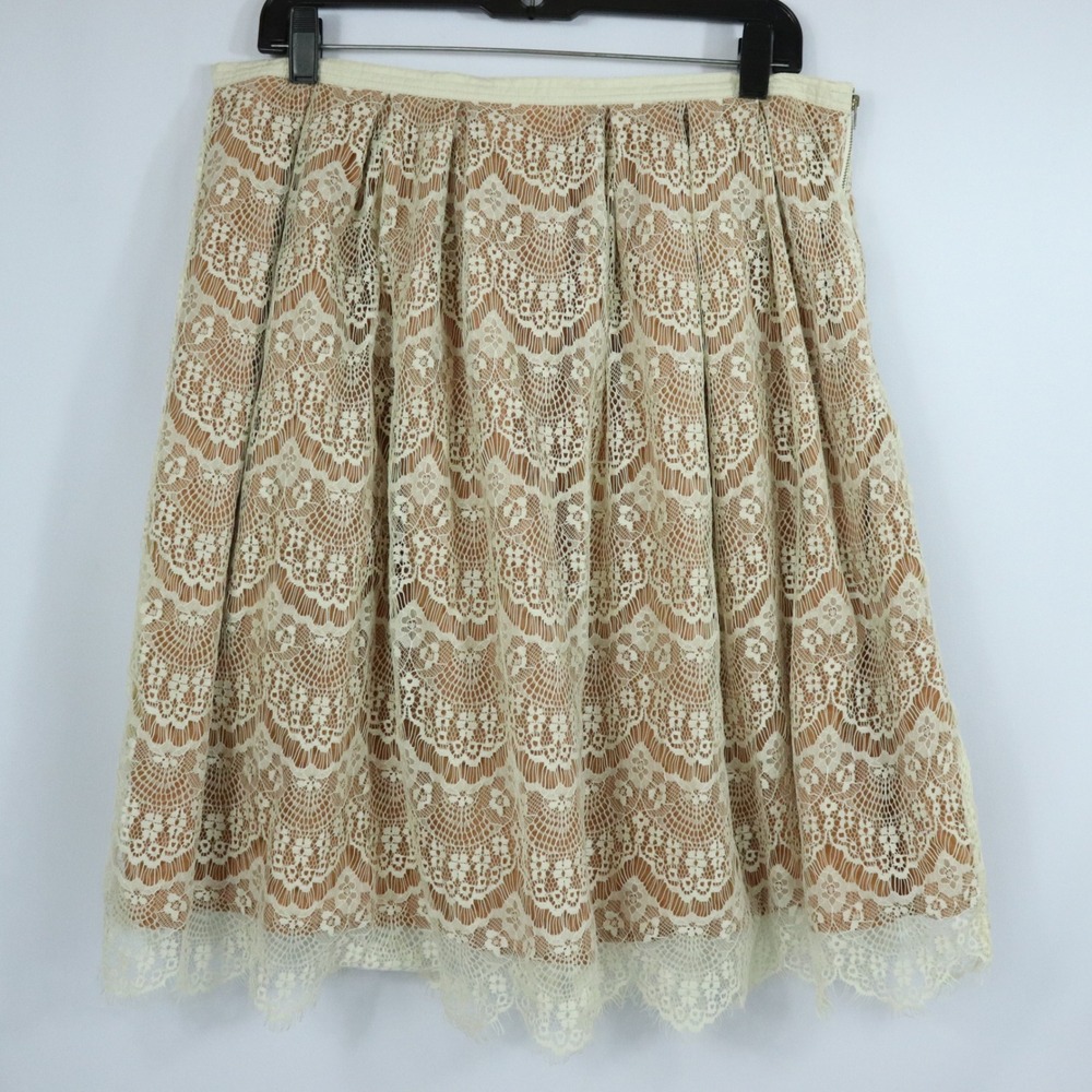Sundance Cream Lace Overlay Skirt Pleated Eyelash Hem Sz 12 Cottgecore Boho